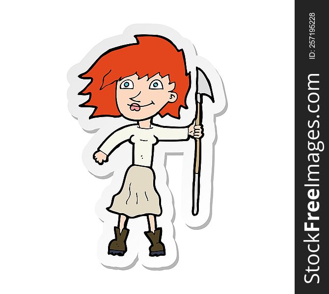 Sticker Of A Cartoon Woman With Spear