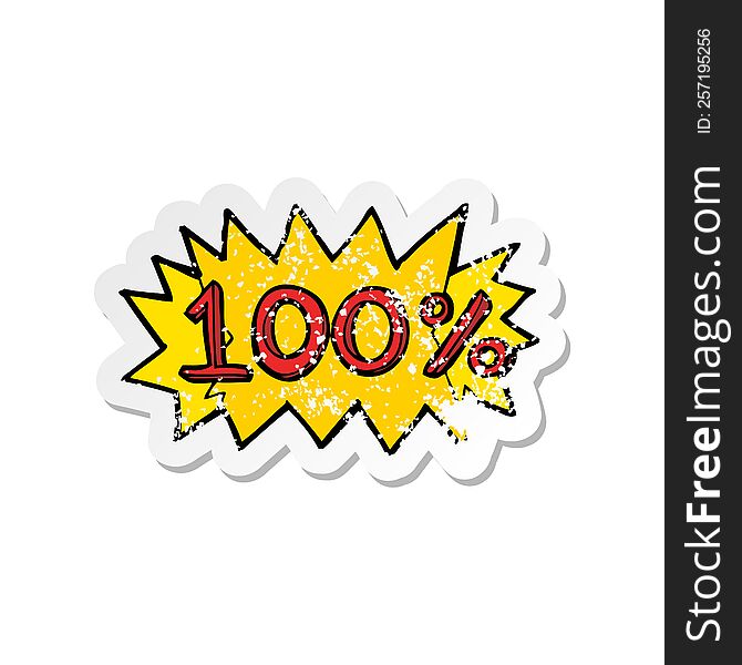 Retro Distressed Sticker Of A Cartoon 100 Symbol