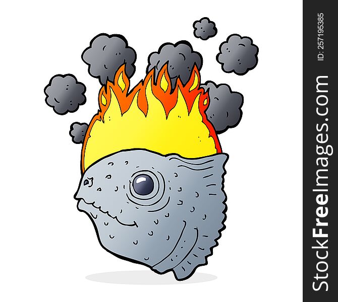 cartoon burning fish head