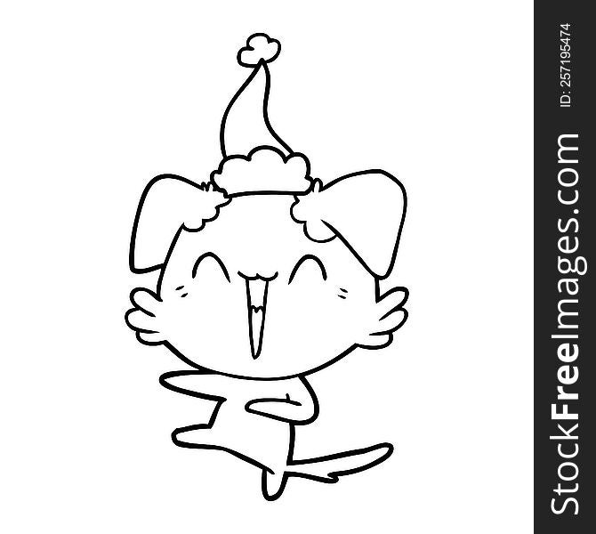 Happy Dancing Dog Line Drawing Of A Wearing Santa Hat