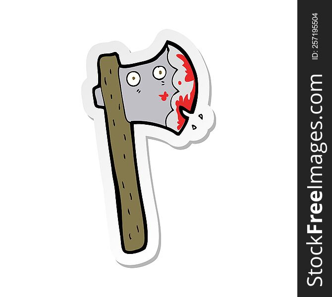 sticker of a bloody cartoon axe