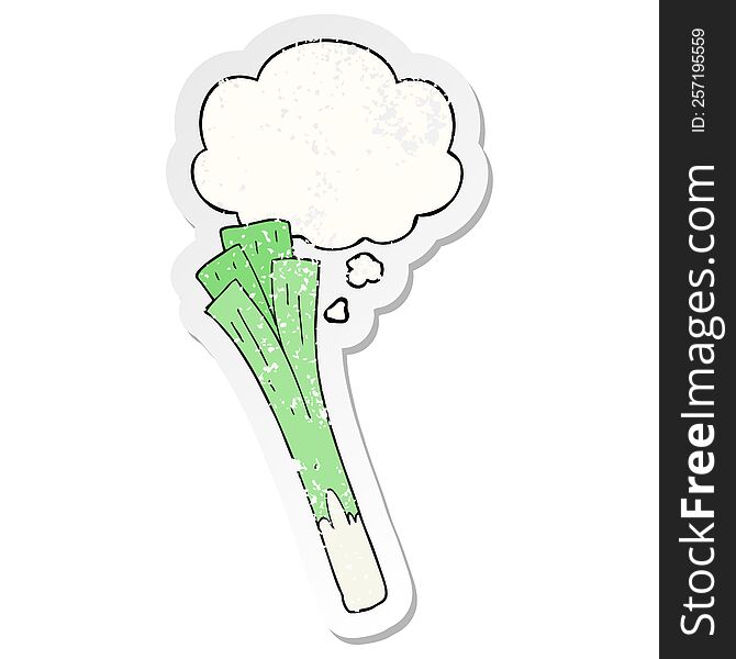 cartoon leeks with thought bubble as a distressed worn sticker