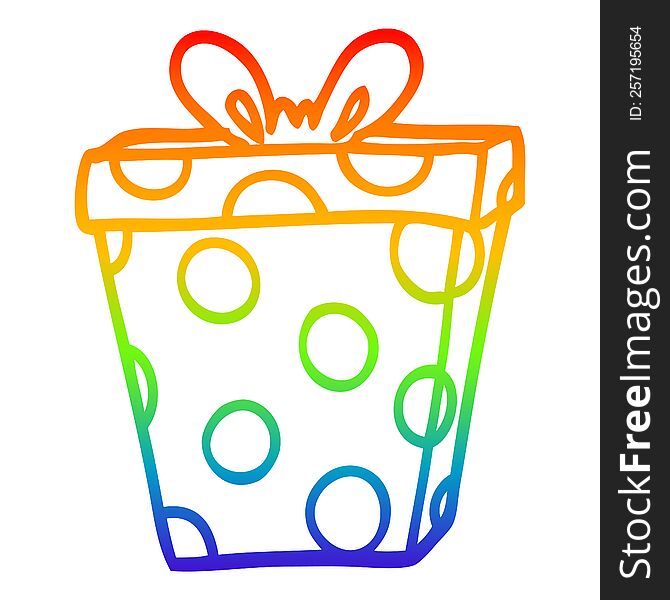 rainbow gradient line drawing of a cartoon wrapped present