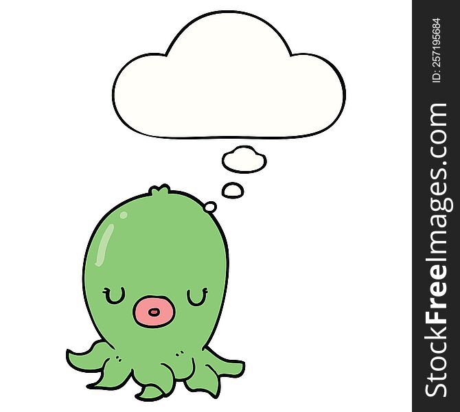 cartoon octopus with thought bubble. cartoon octopus with thought bubble