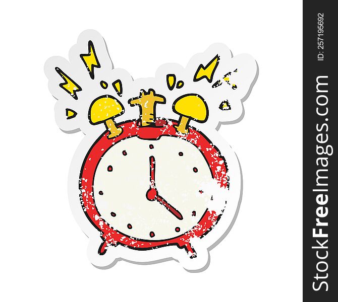 Retro Distressed Sticker Of A Cartoon Ringing Alarm Clock