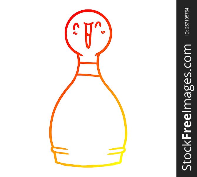 warm gradient line drawing of a cartoon happy bowling pin