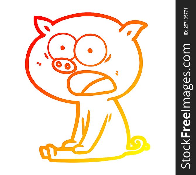 Warm Gradient Line Drawing Cartoon Sitting Pig Shouting