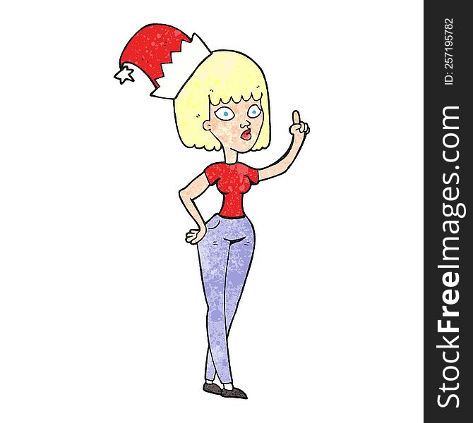 freehand textured cartoon woman wearing christmas hat