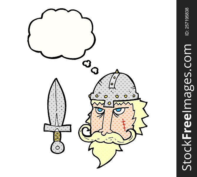 freehand drawn thought bubble cartoon viking warrior