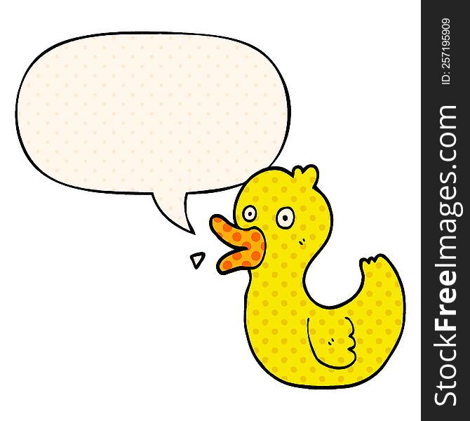 Cartoon Quacking Duck And Speech Bubble In Comic Book Style