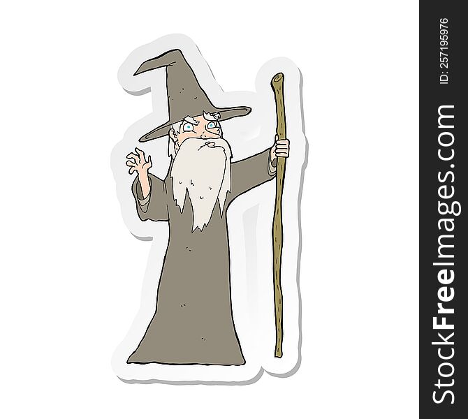 sticker of a cartoon old wizard