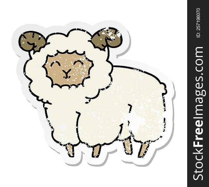 Distressed Sticker Of A Quirky Hand Drawn Cartoon Ram