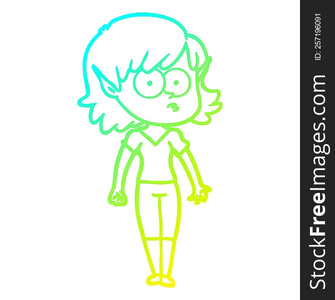 Cold Gradient Line Drawing Cartoon Elf Girl Staring