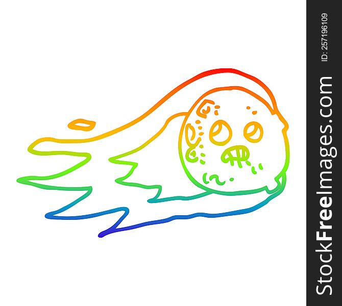 Rainbow Gradient Line Drawing Cartoon Flaming Asteroid