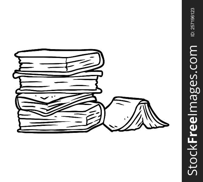 line drawing of a pile of books. line drawing of a pile of books
