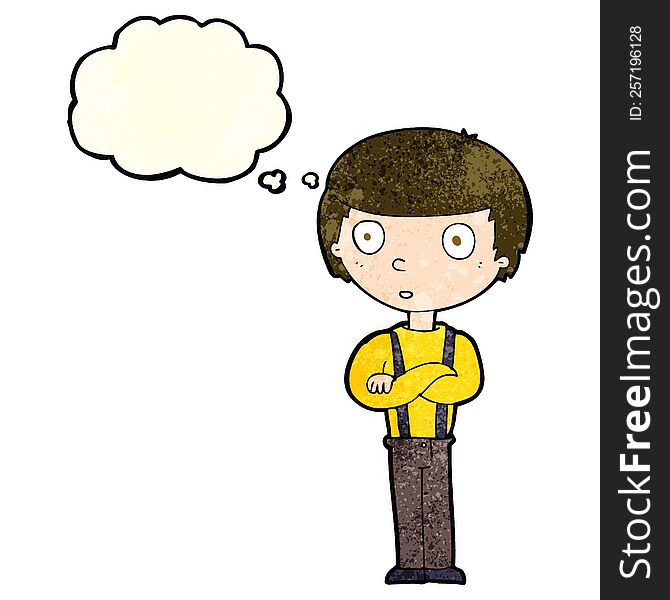 Cartoon Staring Boy With Folded Arms With Thought Bubble