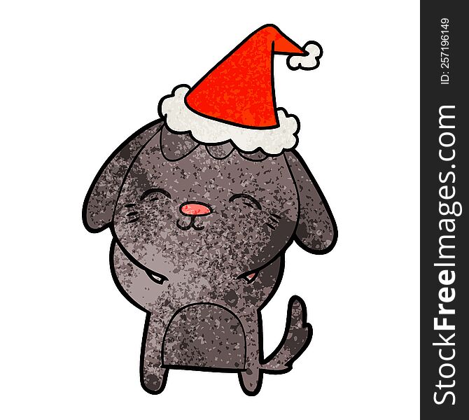 Happy Textured Cartoon Of A Dog Wearing Santa Hat