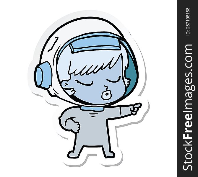 Sticker Of A Cartoon Pretty Astronaut Girl Pointing
