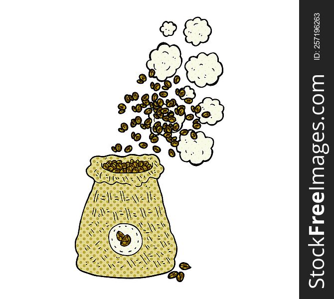 freehand drawn cartoon bag of coffee beans