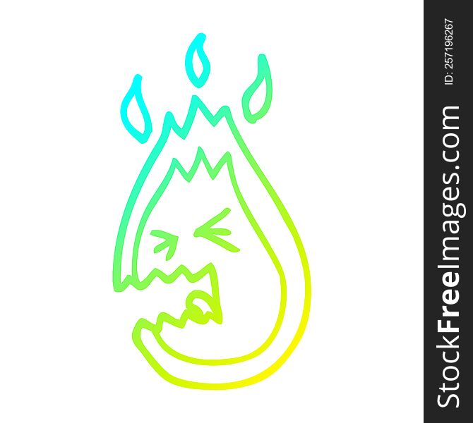 cold gradient line drawing of a cartoon screaming flame