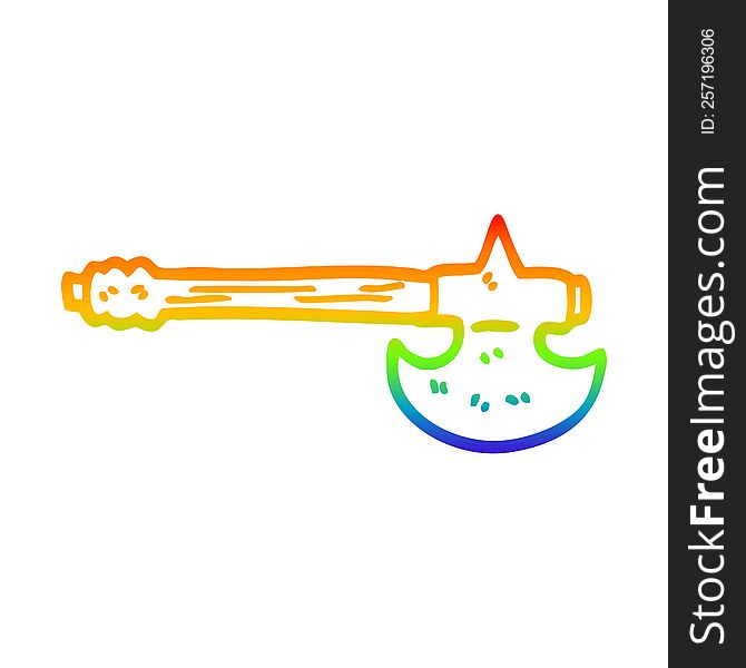 rainbow gradient line drawing of a cartoon medieval axe