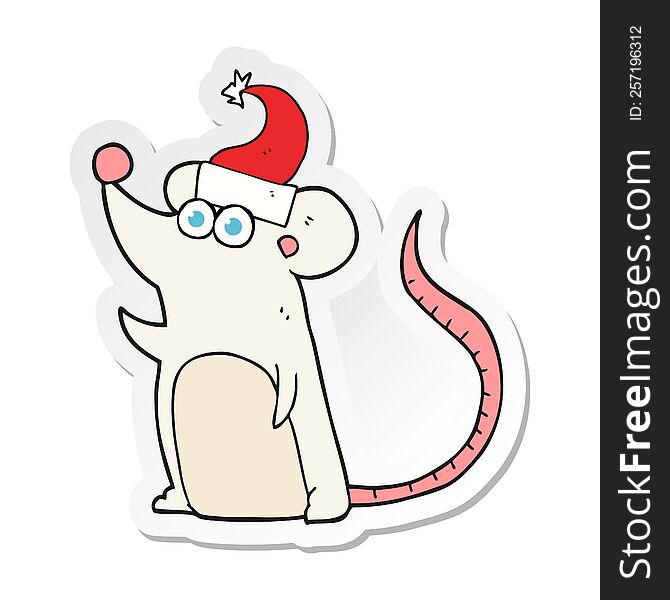 Sticker Of A Cartoon Mouse In Christmas Hat