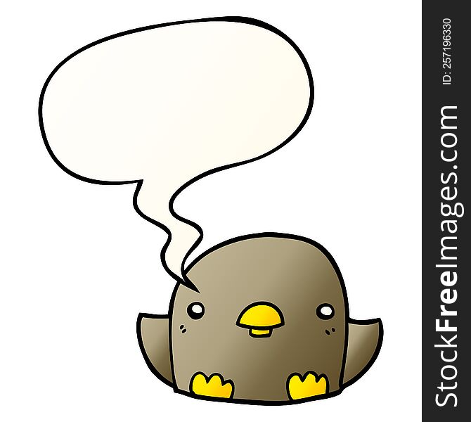 Cartoon Chick And Speech Bubble In Smooth Gradient Style