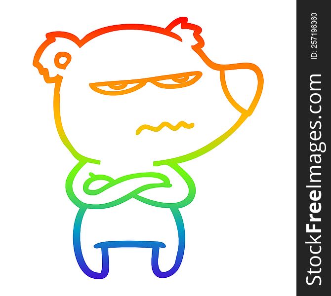 Rainbow Gradient Line Drawing Annoyed Bear Cartoon