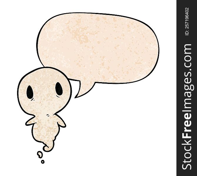 Cute Cartoon Ghost And Speech Bubble In Retro Texture Style