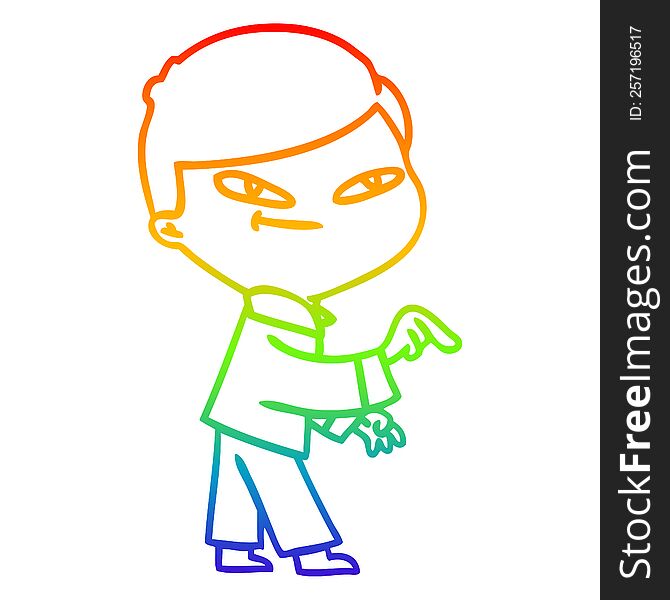 Rainbow Gradient Line Drawing Cartoon Pointing Man