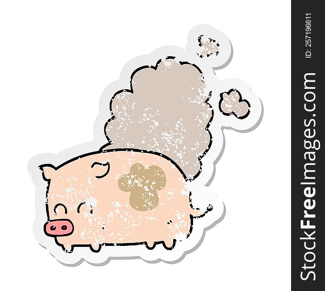 Distressed Sticker Of A Cartoon Smelly Pig