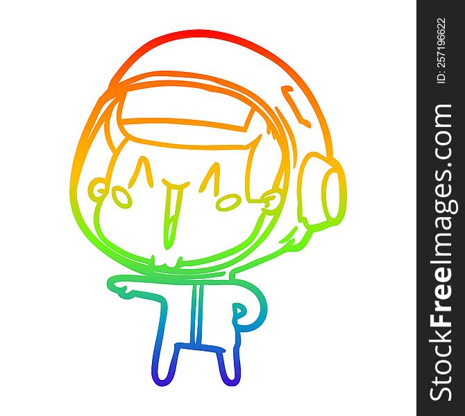Rainbow Gradient Line Drawing Happy Cartoon Astronaut Pointing