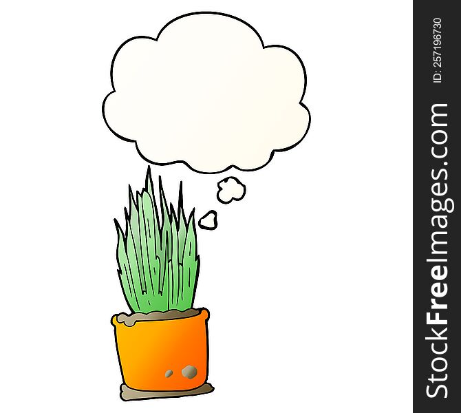Cartoon House Plant And Thought Bubble In Smooth Gradient Style