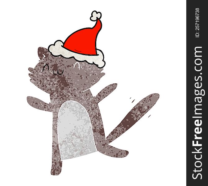 Retro Cartoon Of A Dancing Cat Wearing Santa Hat