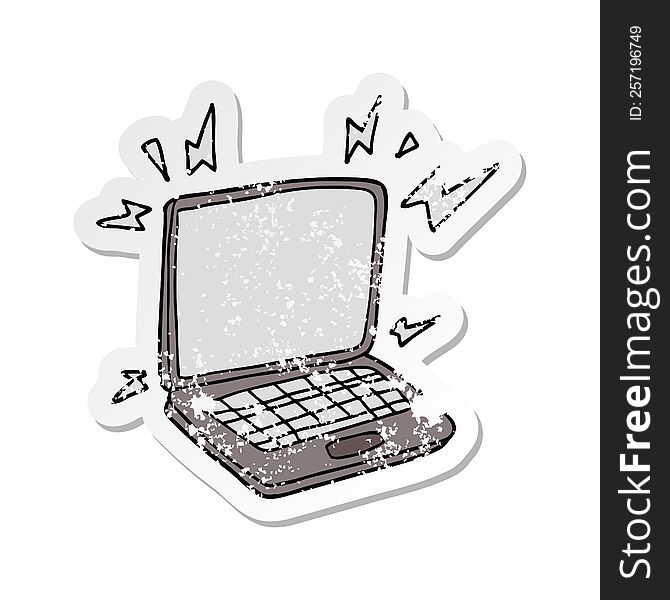 Distressed Sticker Of A Cartoon Laptop Computer