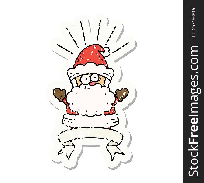 worn old sticker of a tattoo style santa claus christmas character. worn old sticker of a tattoo style santa claus christmas character