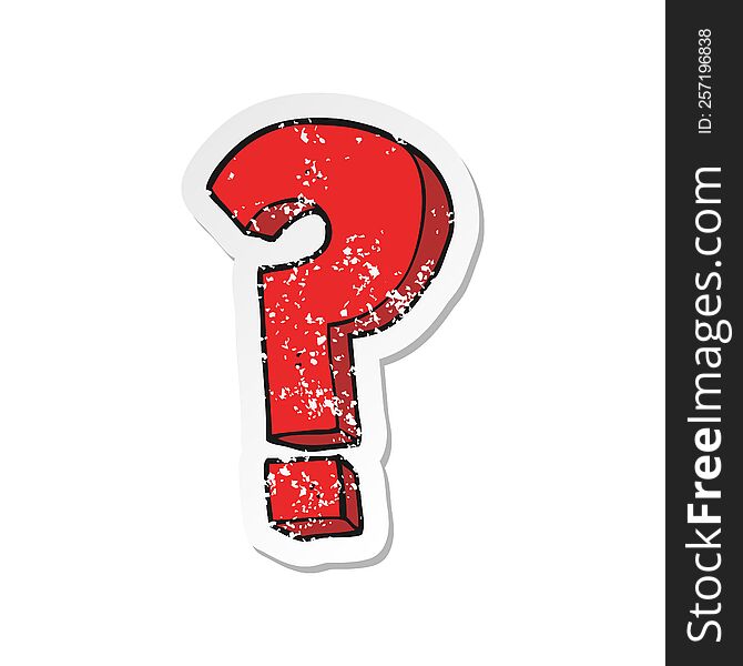Retro Distressed Sticker Of A Cartoon Question Mark Symbol