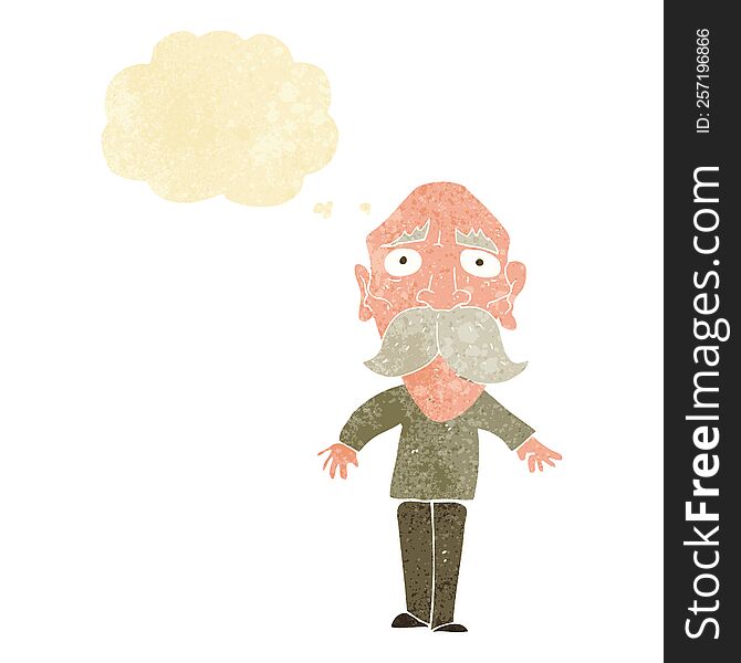 cartoon sad old man with thought bubble