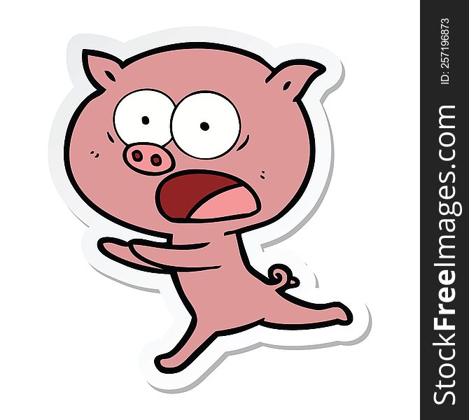 sticker of a cartoon pig running