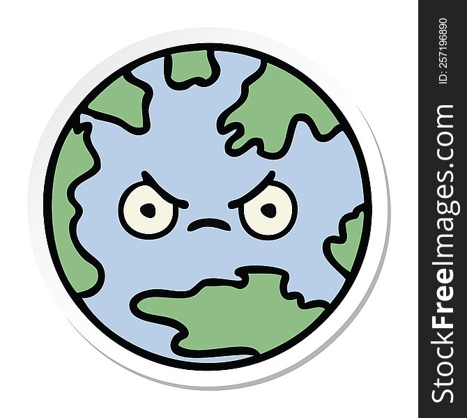 sticker of a cute cartoon planet earth