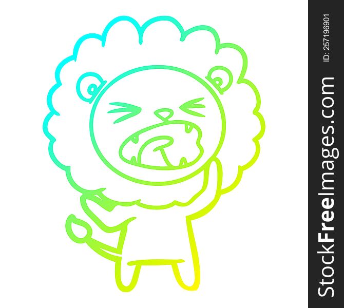 Cold Gradient Line Drawing Cartoon Angry Lion