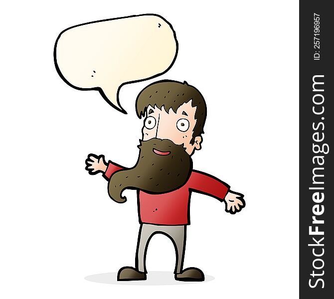 Cartoon Man With Beard Waving With Speech Bubble