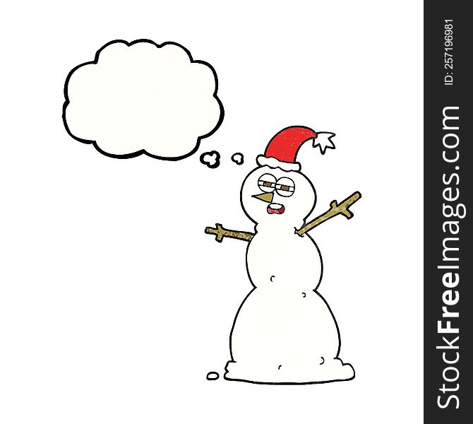 freehand drawn thought bubble textured cartoon unhappy snowman