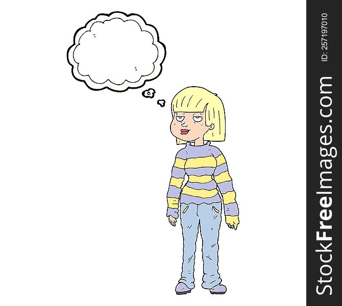 thought bubble cartoon woman in casual clothes