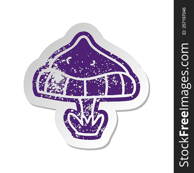 Distressed Old Sticker Of A Single Toadstool