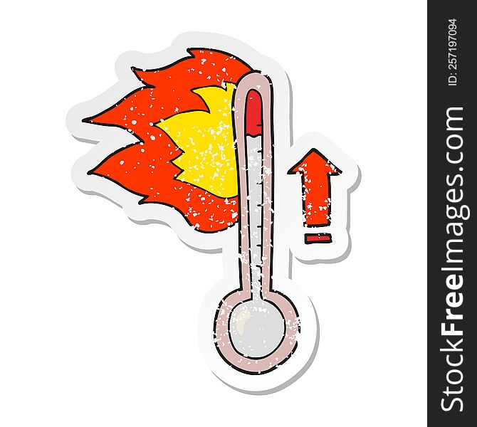 retro distressed sticker of a cartoon rising temperature