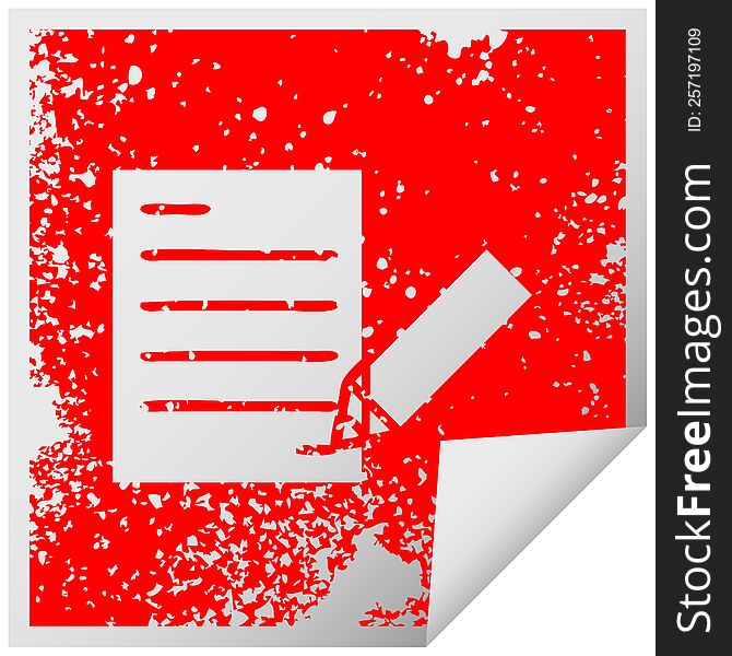 distressed square peeling sticker symbol of a of writing a document