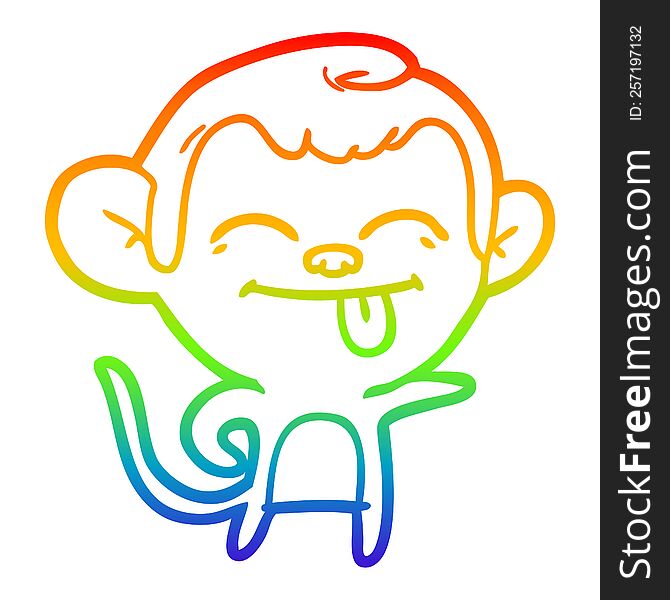 Rainbow Gradient Line Drawing Funny Cartoon Monkey Pointing