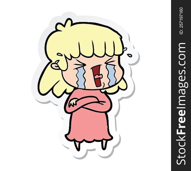 sticker of a cartoon woman in tears