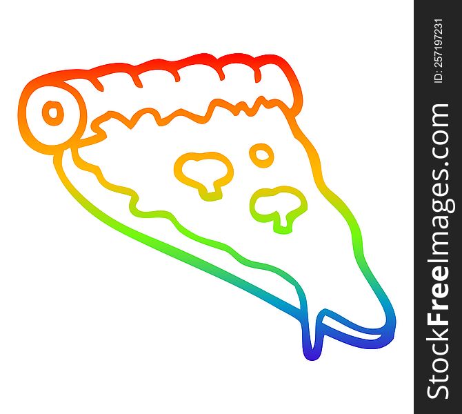 rainbow gradient line drawing of a cartoon pizza slice